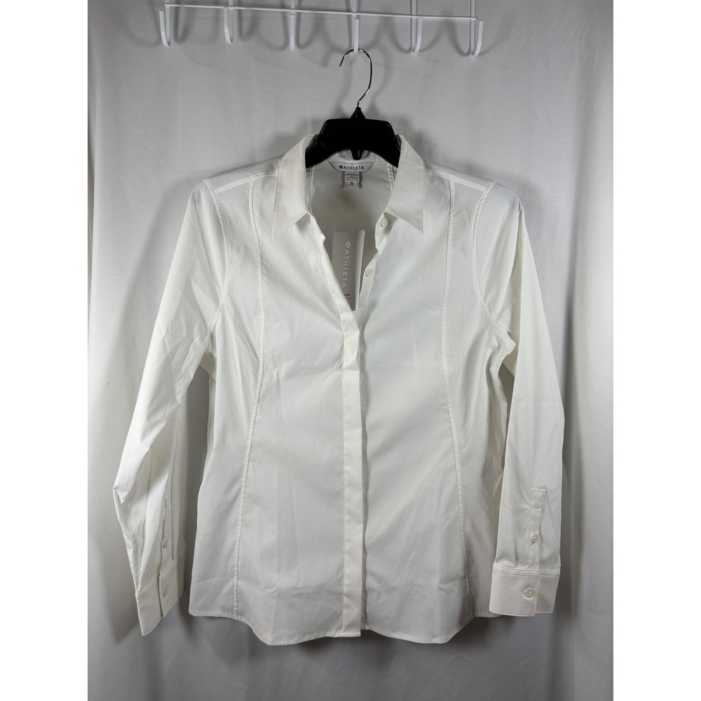 Athleta Uptown Shirt White Long Sleeve Button Down Tailored Top Women XL NWT